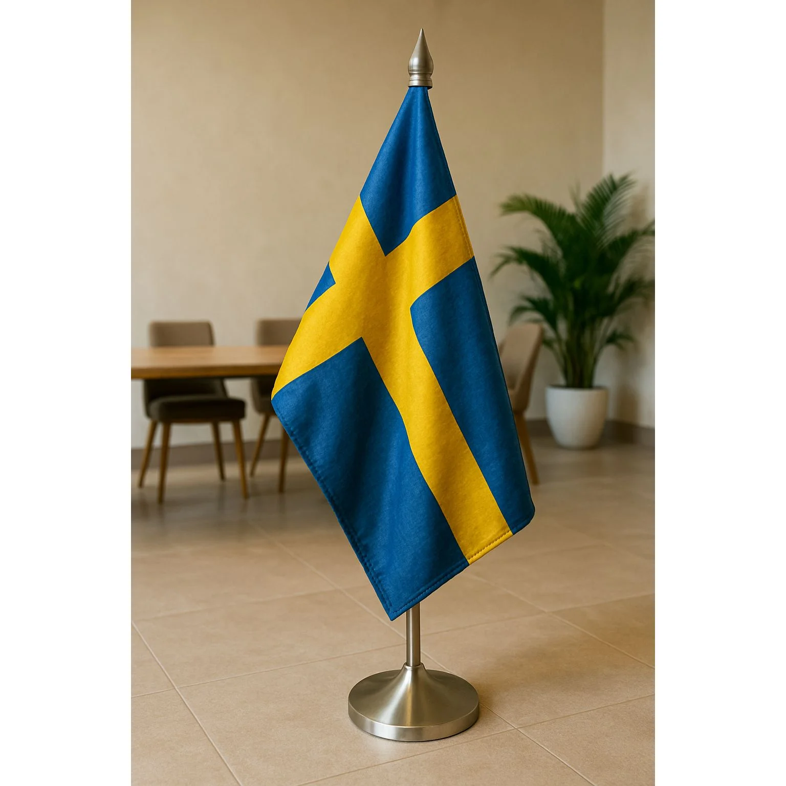 Sweden Diplomat Flag Gold Plated Stand and Base (Brass and Stainless Steel also Available)