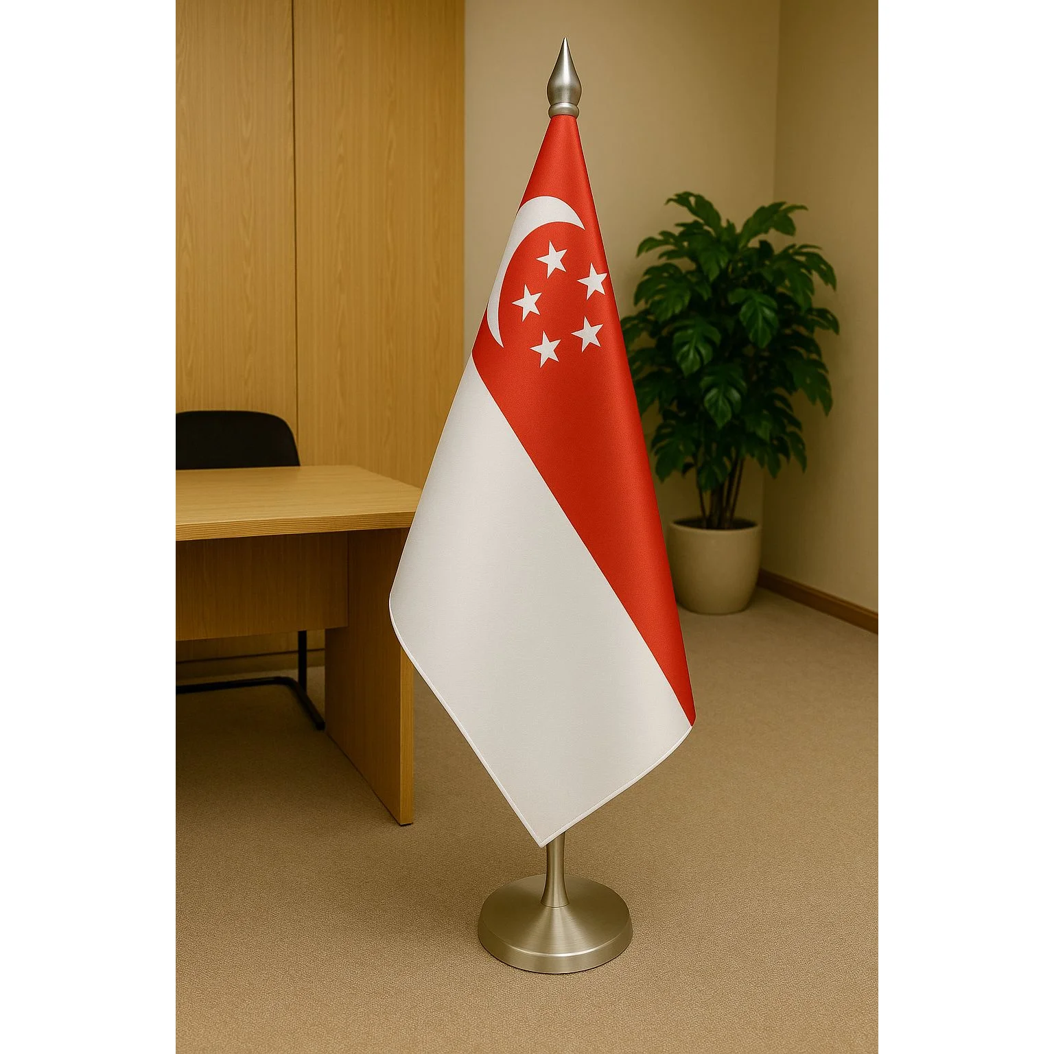 Singapore Diplomat Flag Gold Plated Stand and Base (Brass and Stainless Steel also Available)