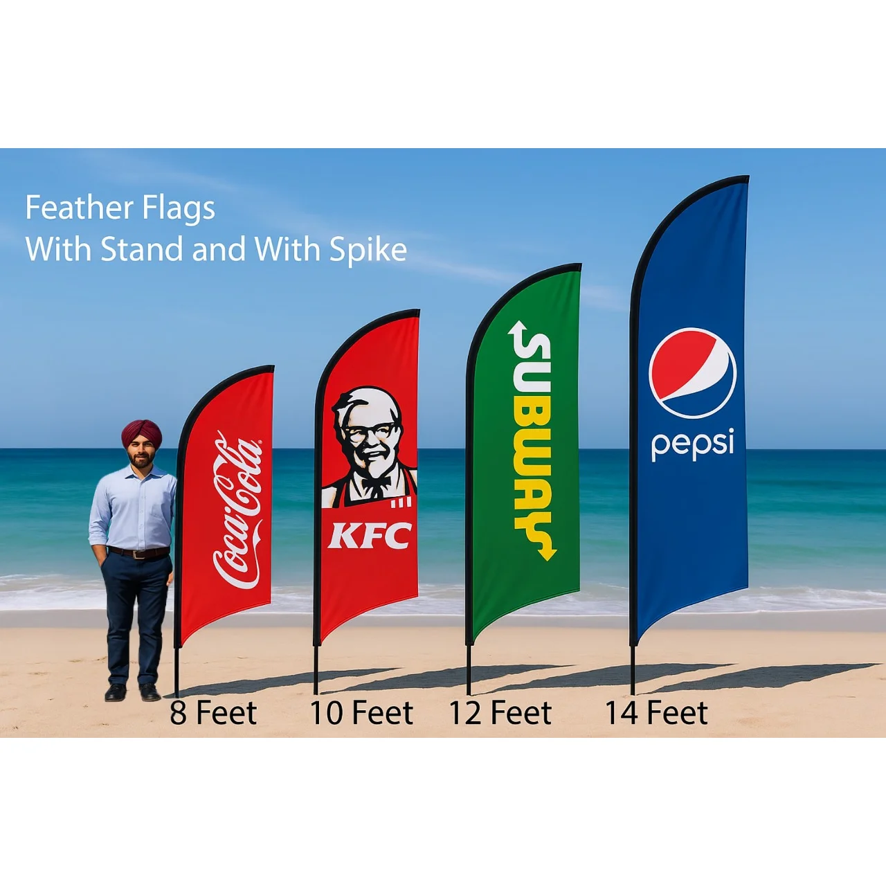 Feather Flag with Stand and Spike for Sand Coca Cola KFC Subway and Pepsi