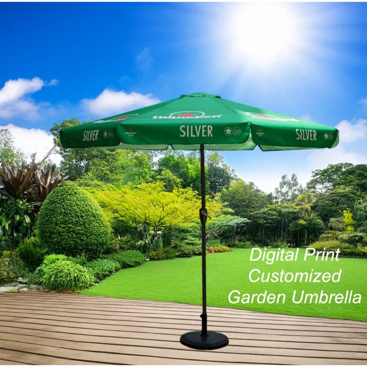 Digital Print Customized Garden Umbrella Silver