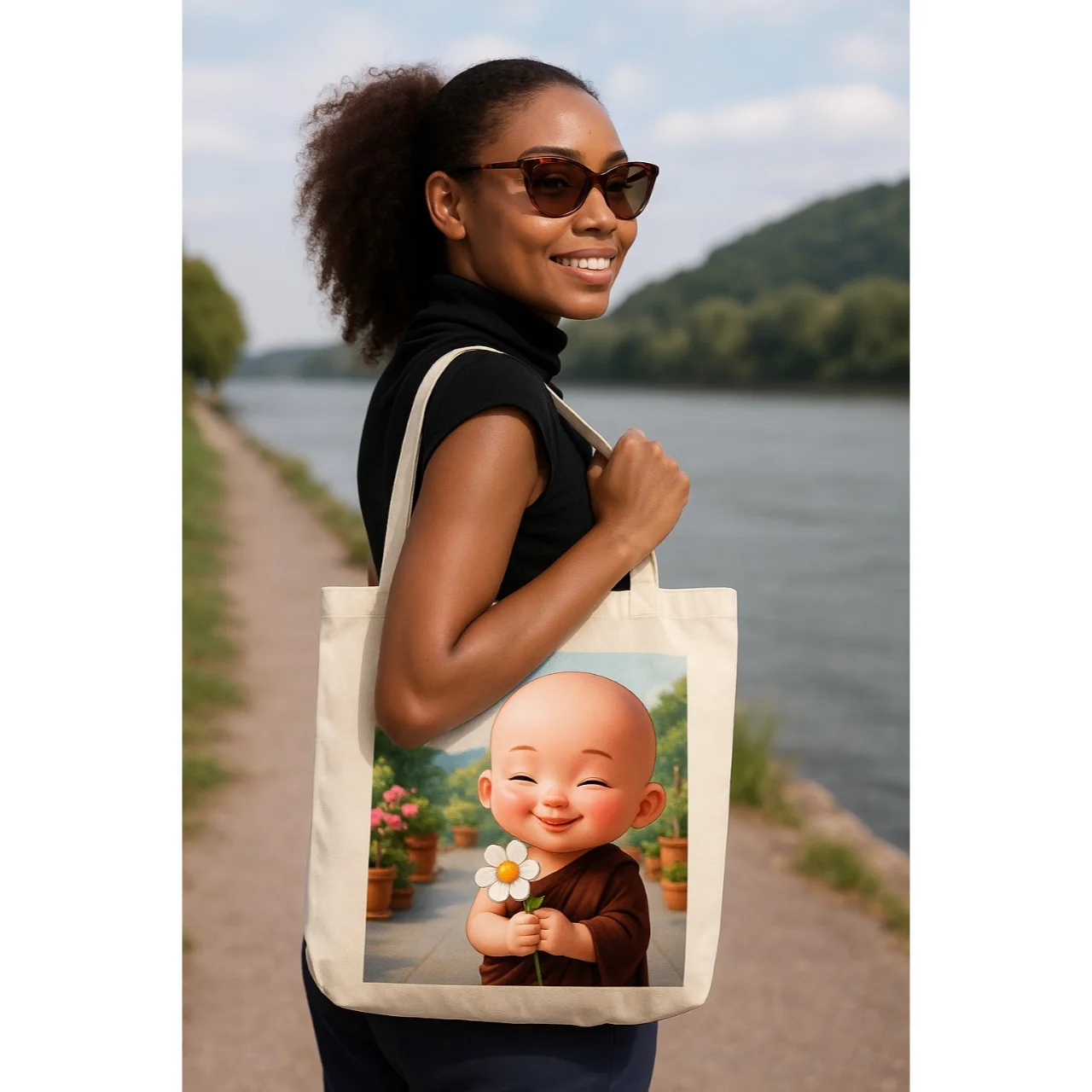 Organic Cotton Tote Bag Little Buddha Print