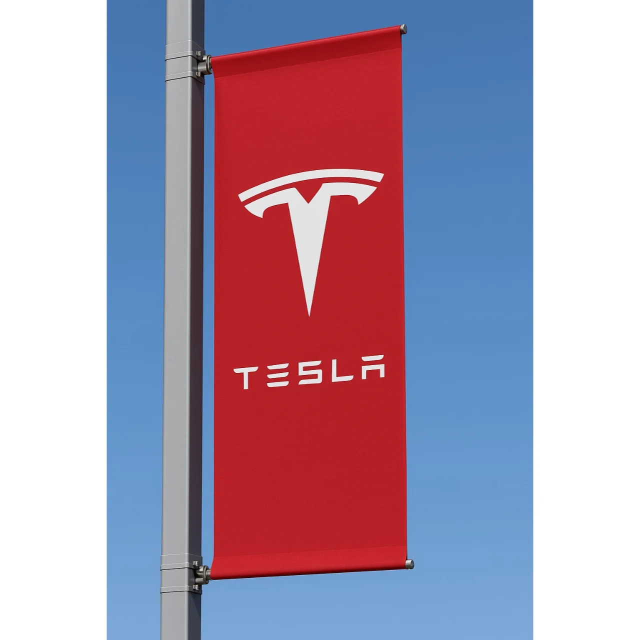 Street Pole Flags with Lighting Tesla