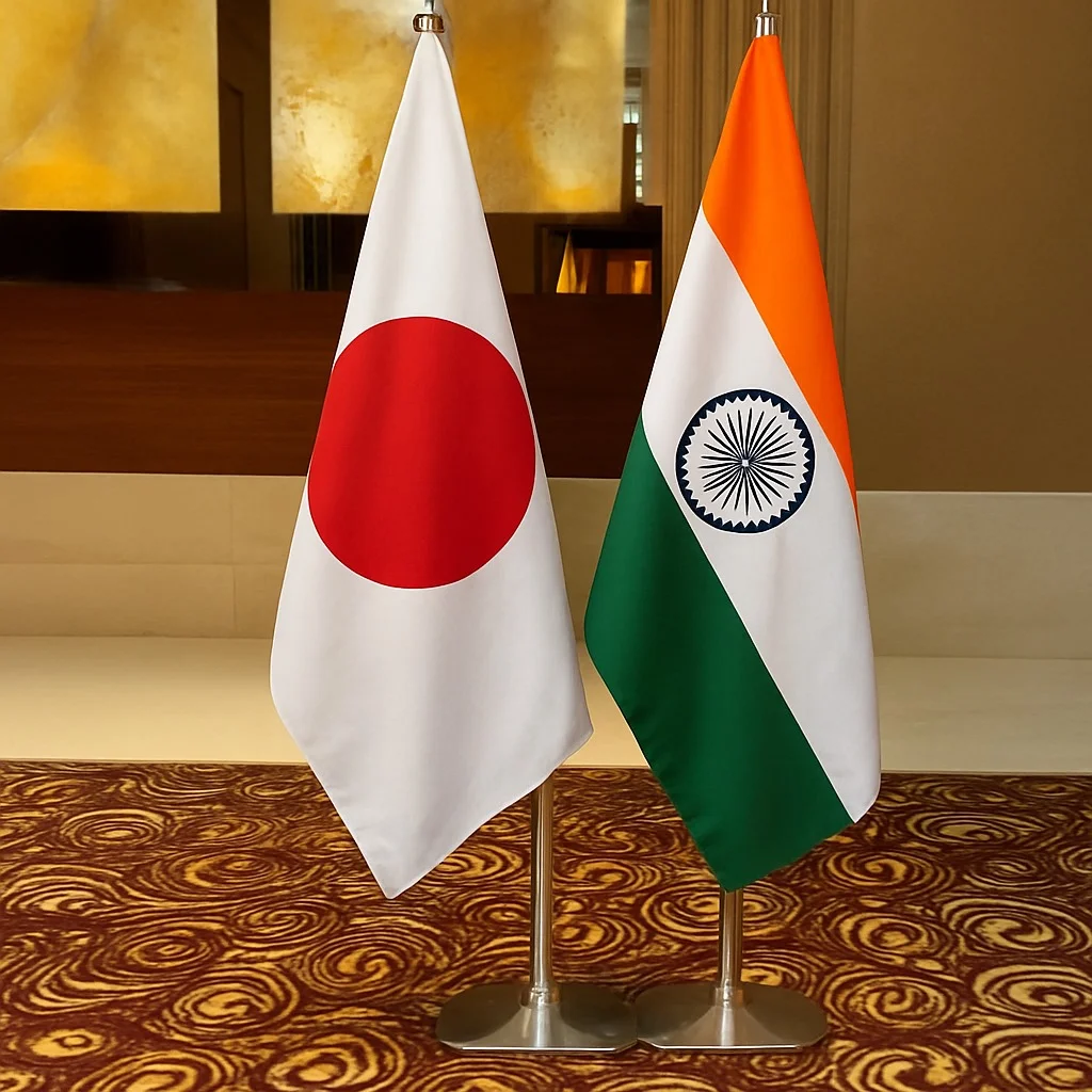 India and Japan Diplomat Flag Gold Plated Stand and Base (Brass and Stainless Steel also Available)
