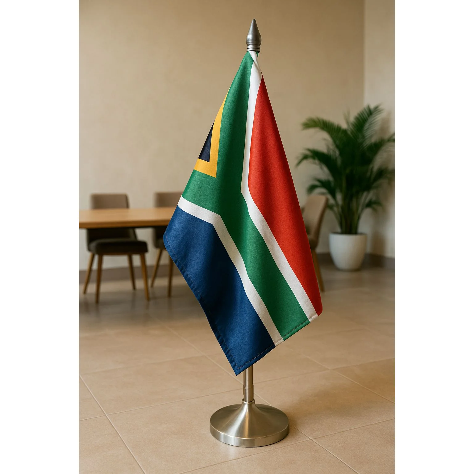 South Africa Diplomat Flag Gold Plated Stand and Base (Brass and Stainless Steel also Available)