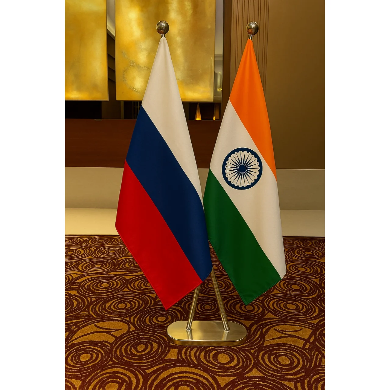 Diplomat Flag Gold Plated Stand and Base (Brass and Stainless Steel also Available)