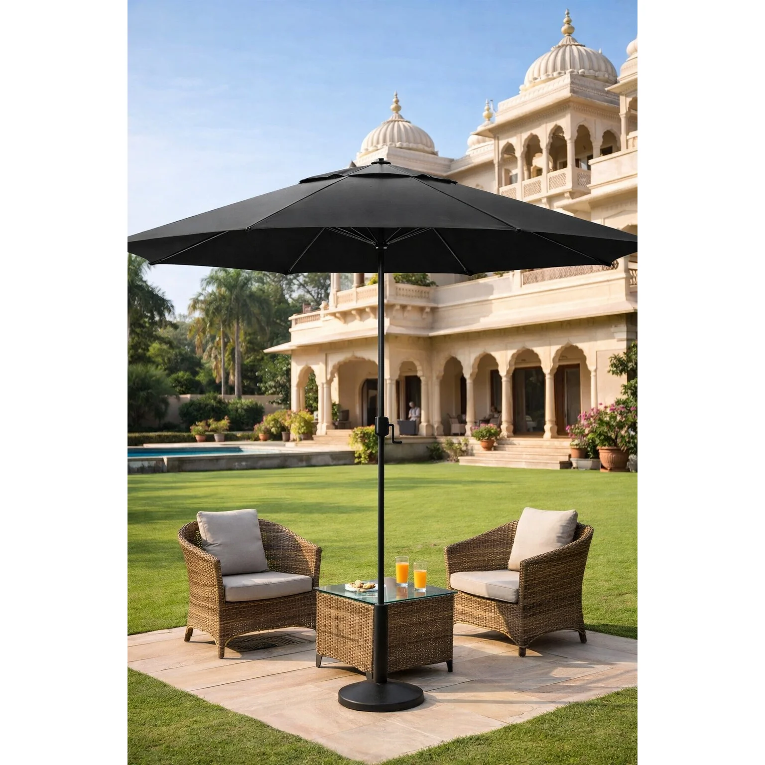Garden and Beach Umbrella with table and chairs