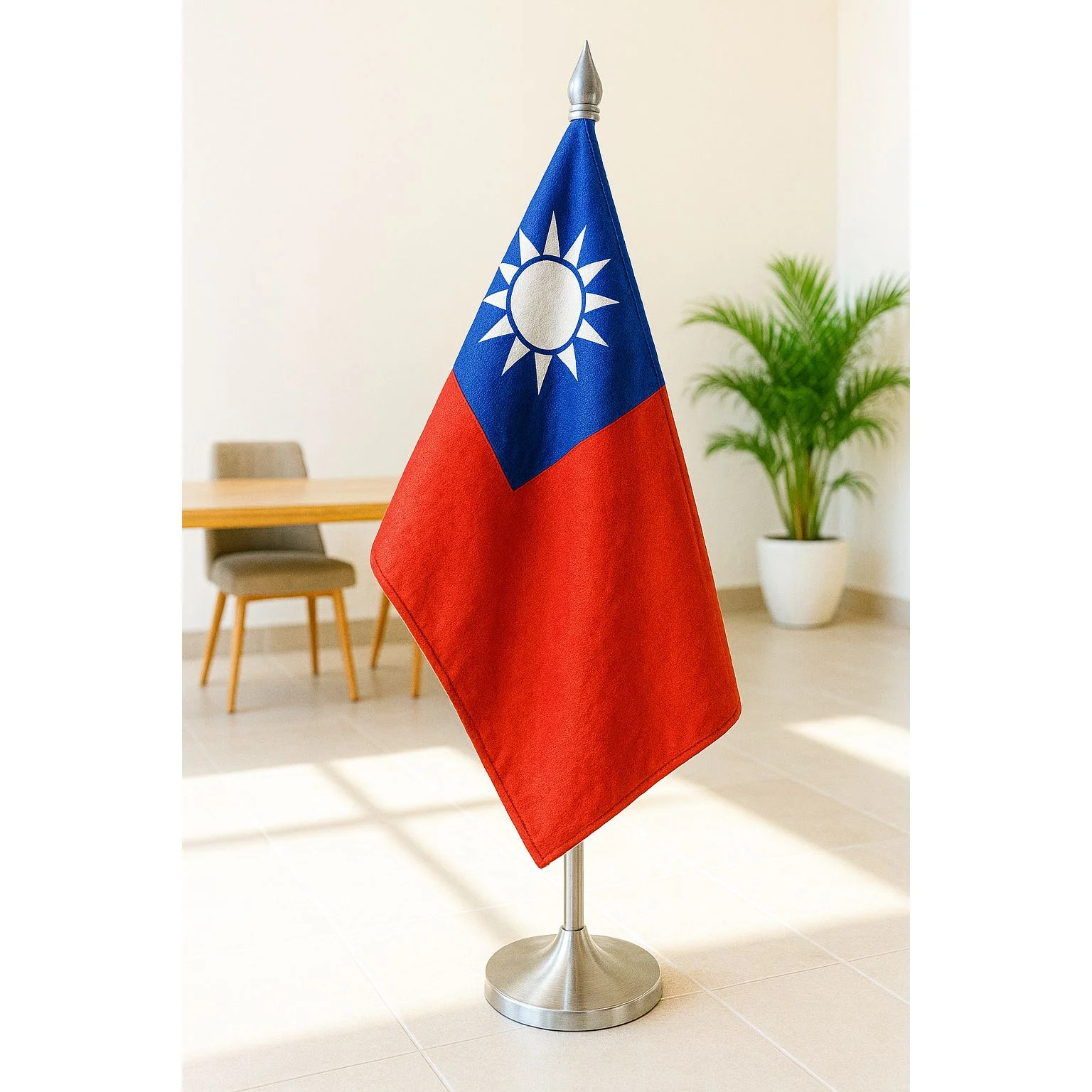 Taiwan Diplomat Flag Gold Plated Stand and Base (Brass and Stainless Steel also Available)
