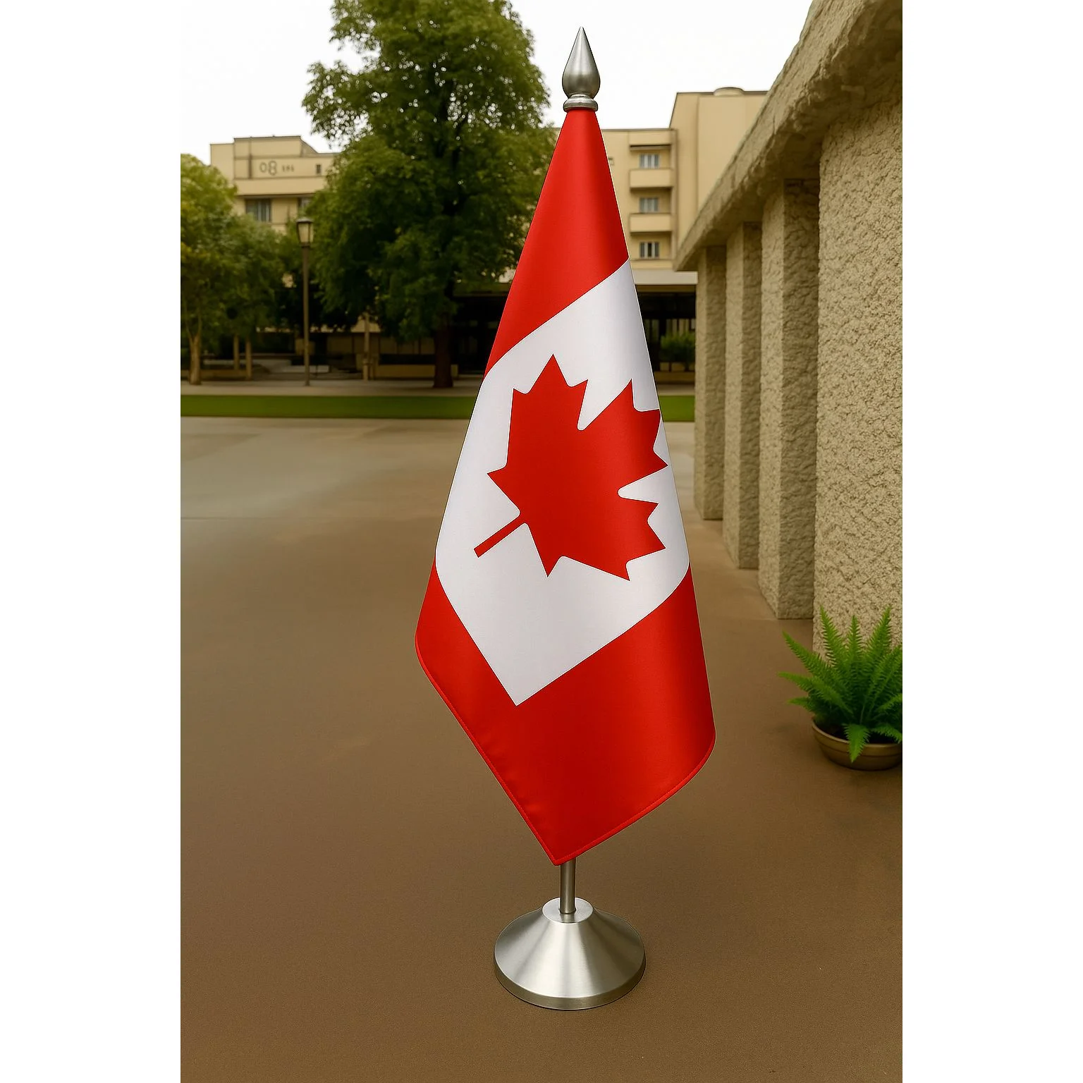 Canada Diplomat Flag Gold Plated Stand and Base (Brass also Available)