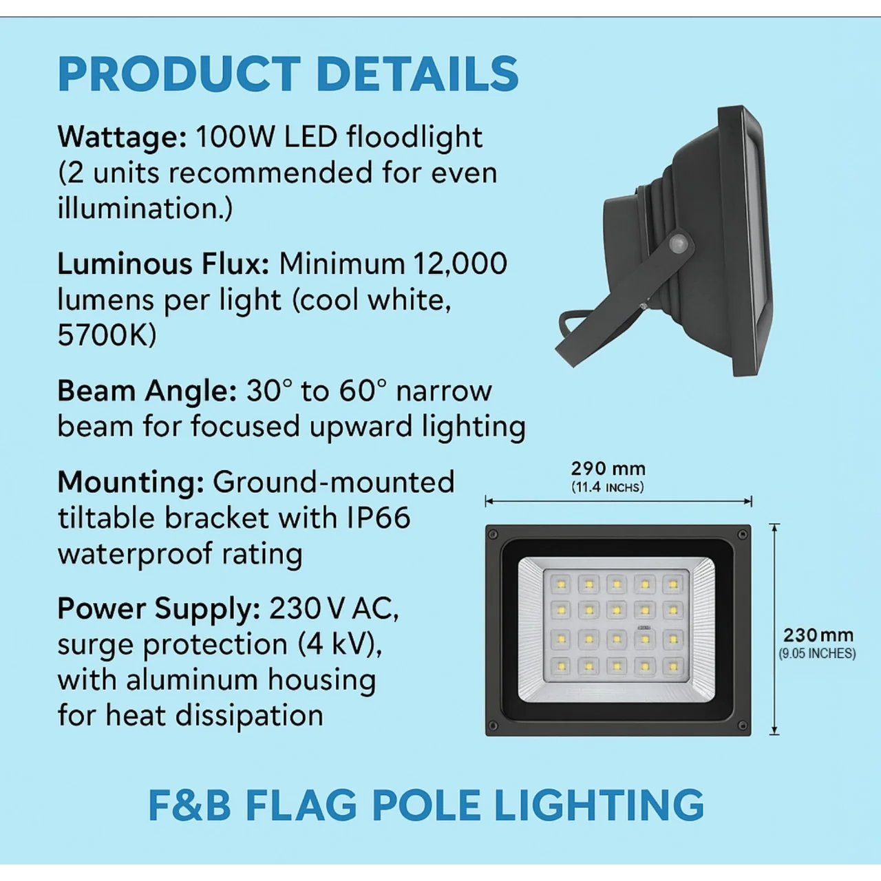 100W LED floodlight Flag Pole Light