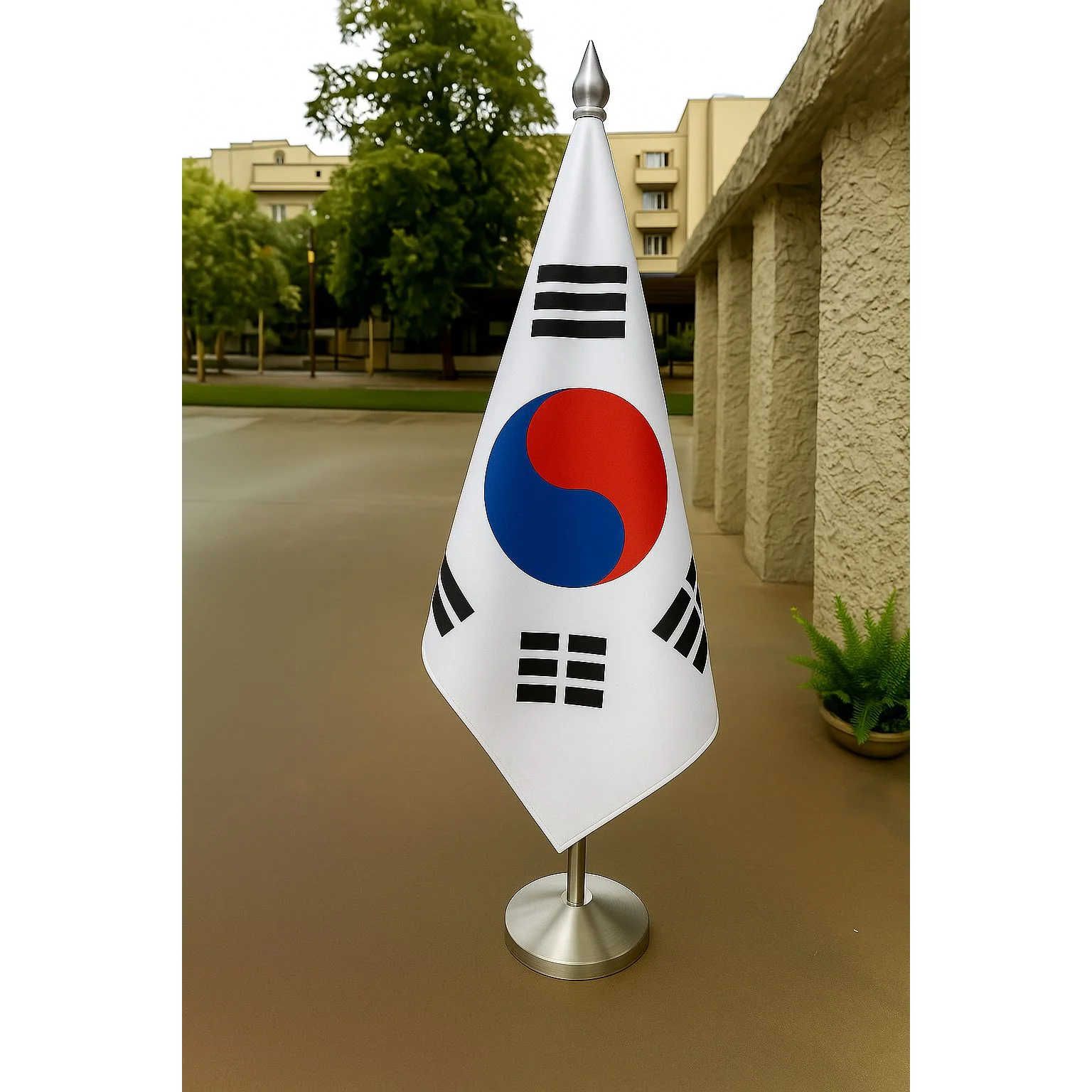 Korea Diplomat Flag Gold Plated Stand and Base (Brass and Stainless Steel also Available)