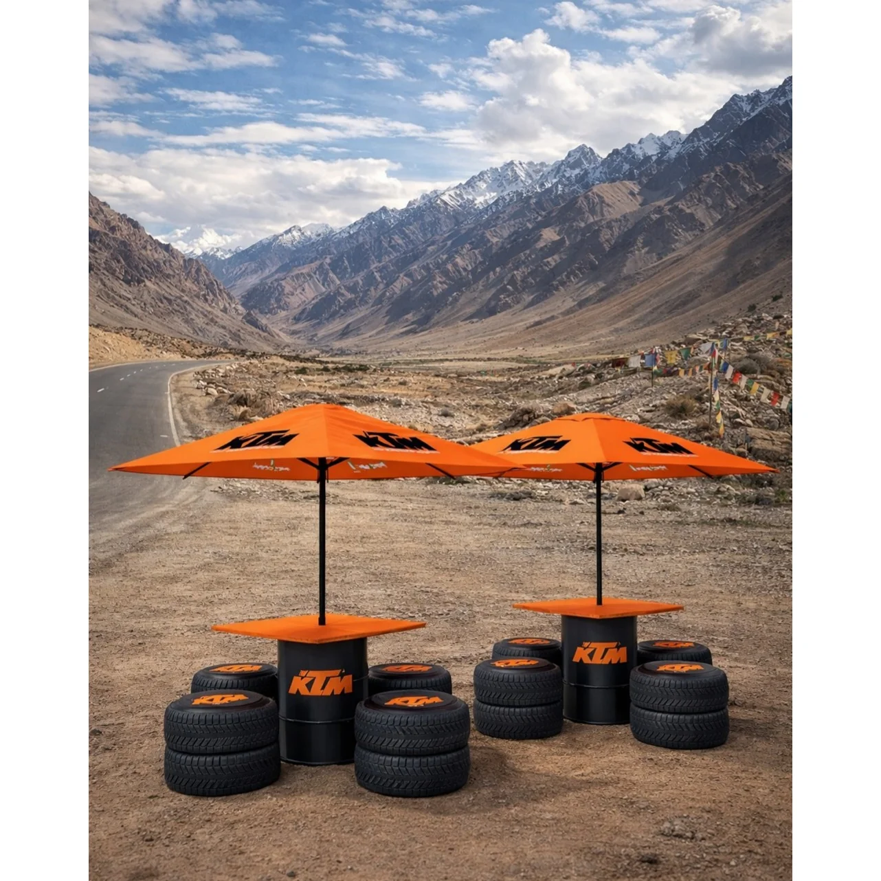 Garden and Beach Umbrella with table and Tire Chairs KTM