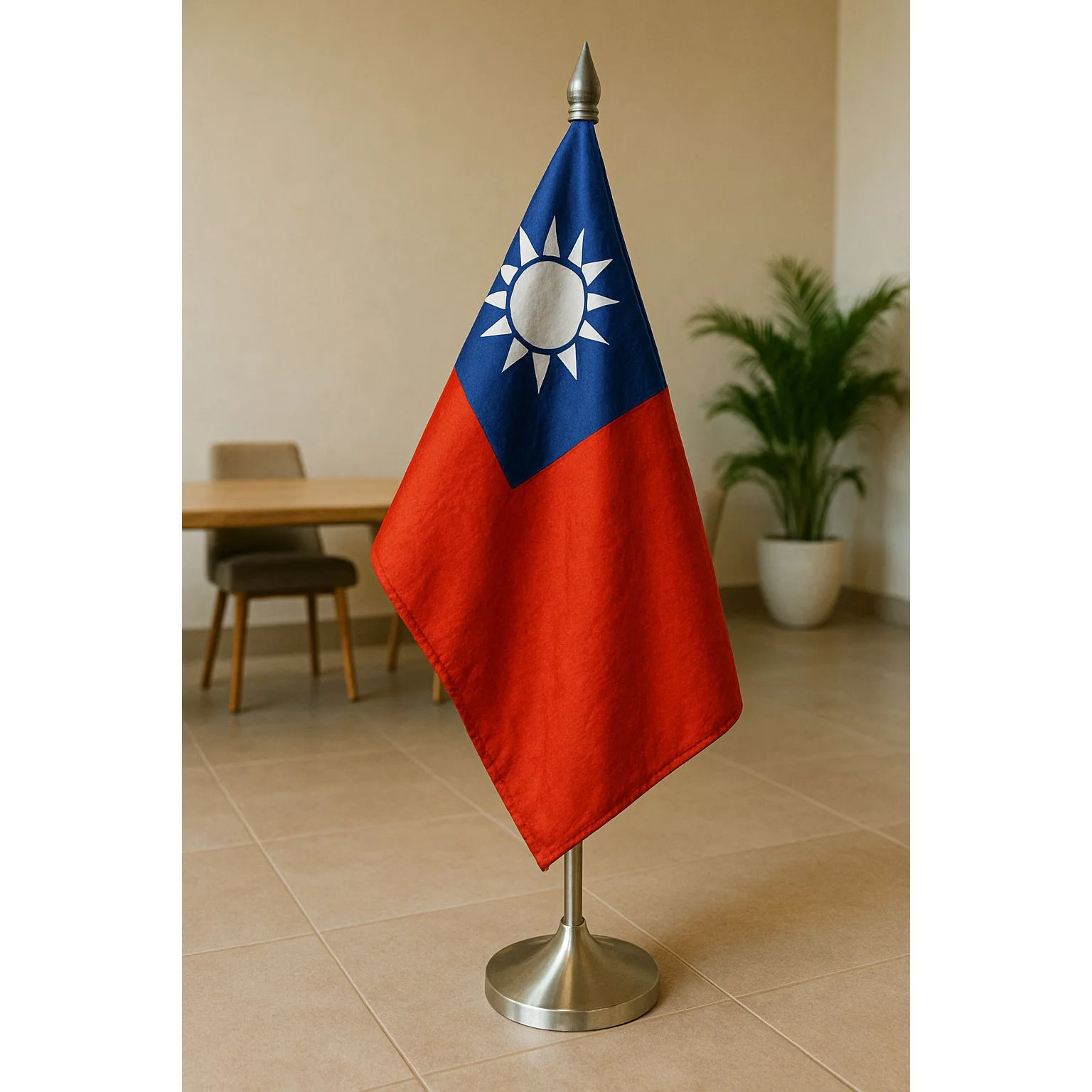 Taiwan Diplomat Flag Gold Plated Stand and Base (Brass and Stainless Steel also Available)