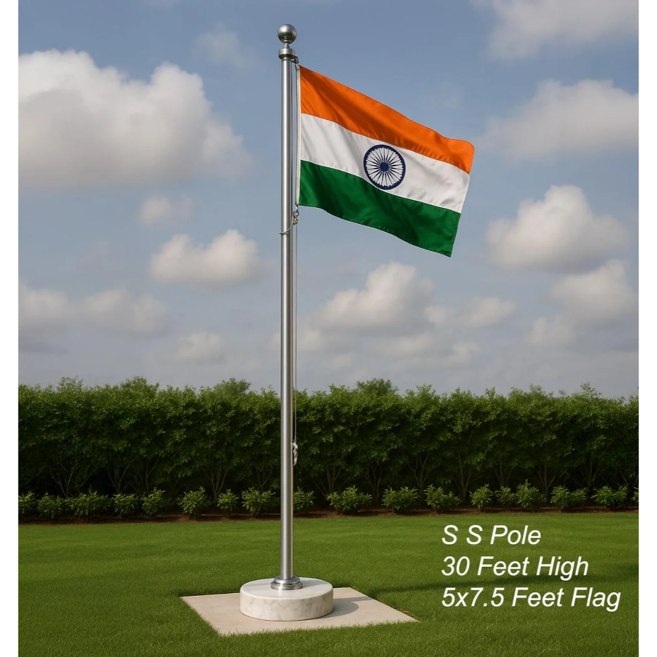 Stainless Steel Pole 30 Feet High 5 x 7.5 Feet Flag
