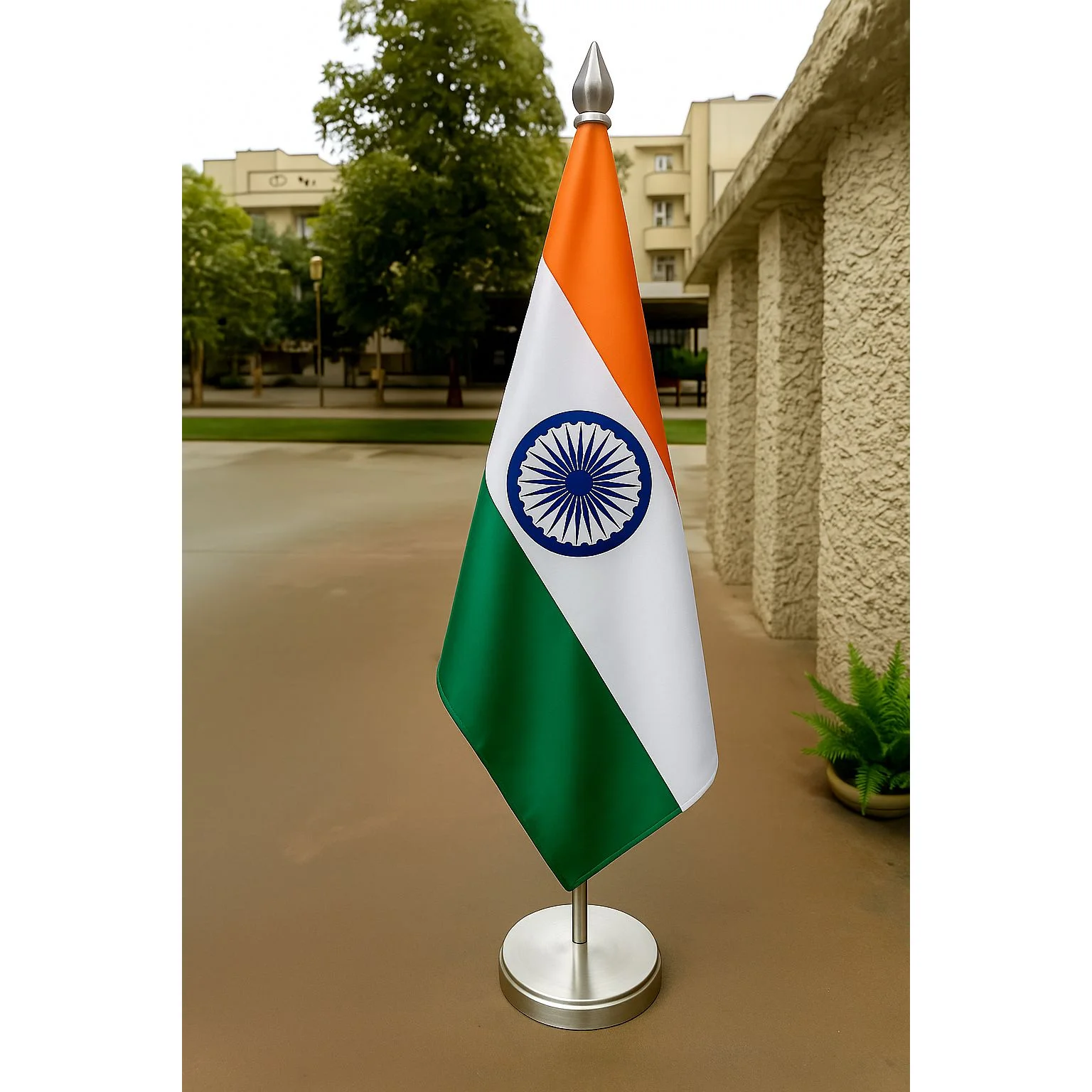 India Diplomat Flag Chrome Plated Stand and Base (Stainless Steel also Available)
