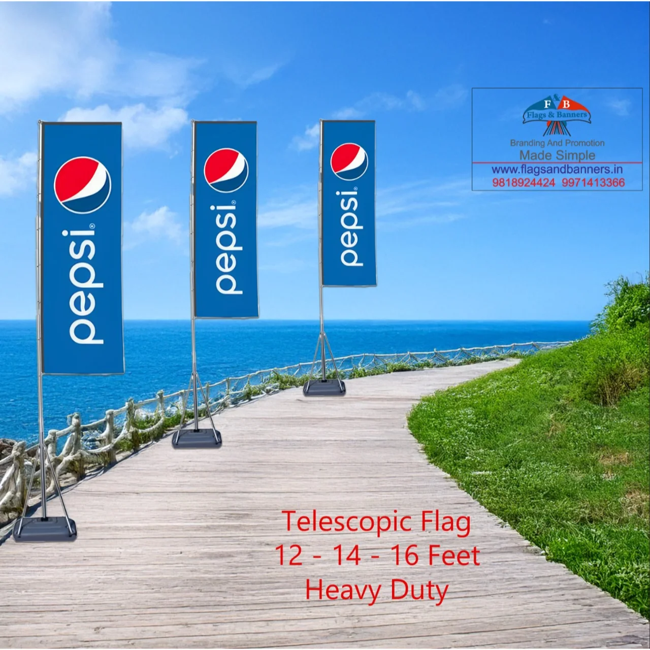 Telescopic Flags 12 - 14 - 16 feet heavy duty Pepsi