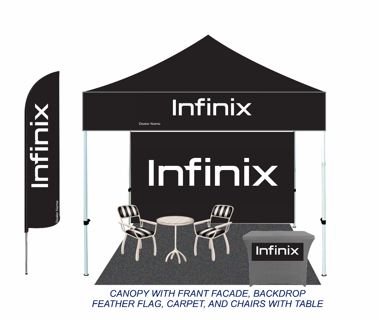 Infinix Complete Canopy Set With Feather Flags, Chairs and Tables