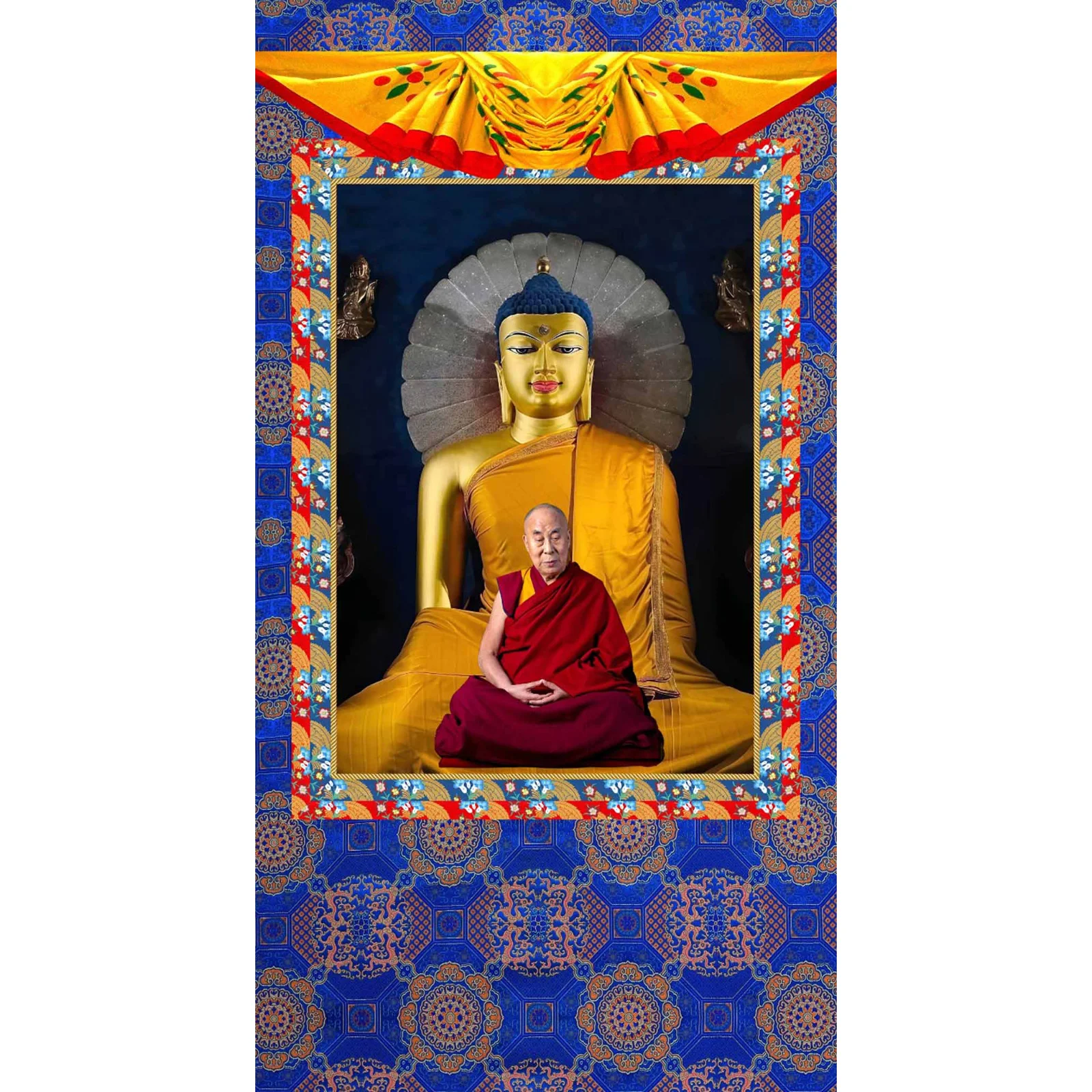 Tibetan Wall Hanging Thangka Buddha Ji and Dalai Lama Ji