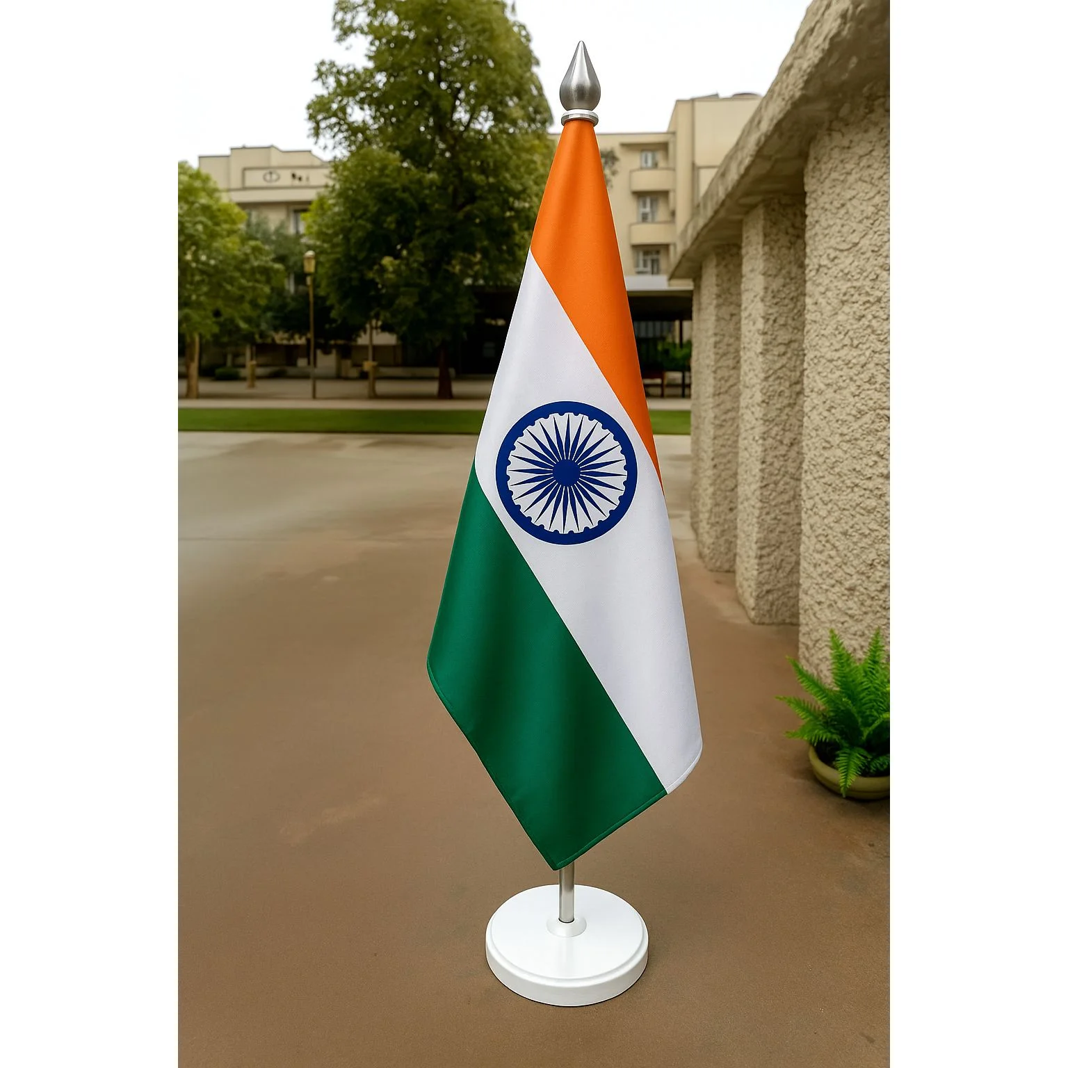 India Diplomat Flags Chrome Plated Stand and Plastic Base (Steel Base also Avaialbe)