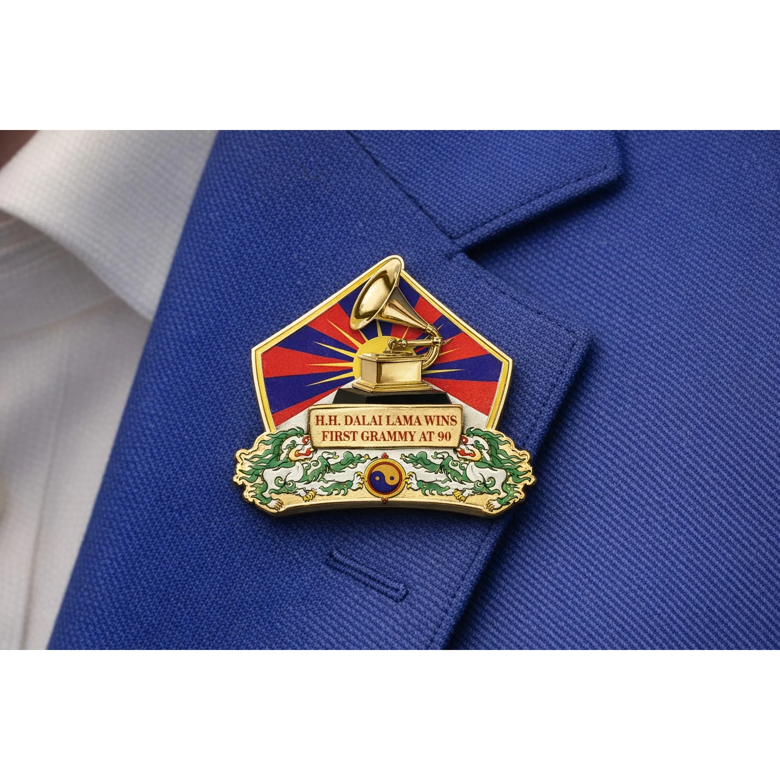 Lapel Pin Tibetan Flag and Grammy Award