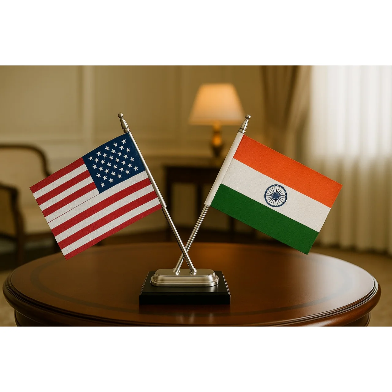 Diplomat Table Flags USA and India