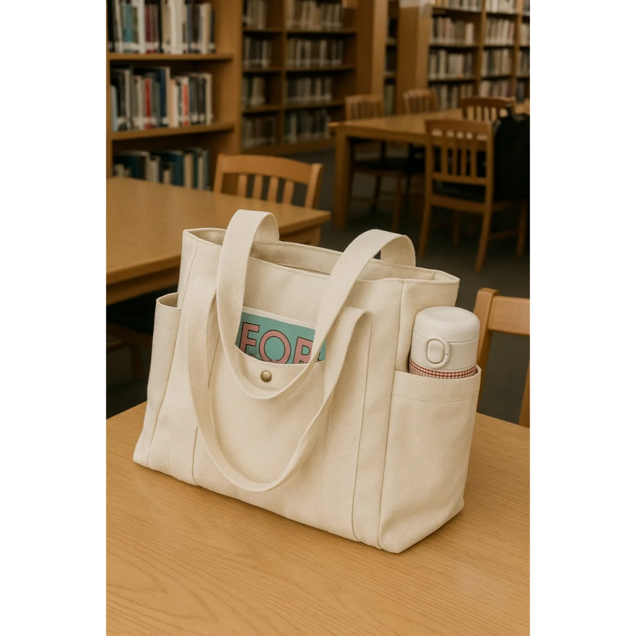 Organic Cotton Tote Bag with Pockets