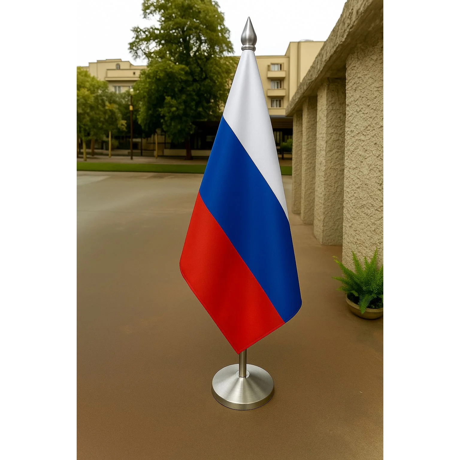 Russia Diplomat Flag Gold Plated Stand and Base (Brass and Stainless Steel also Available)