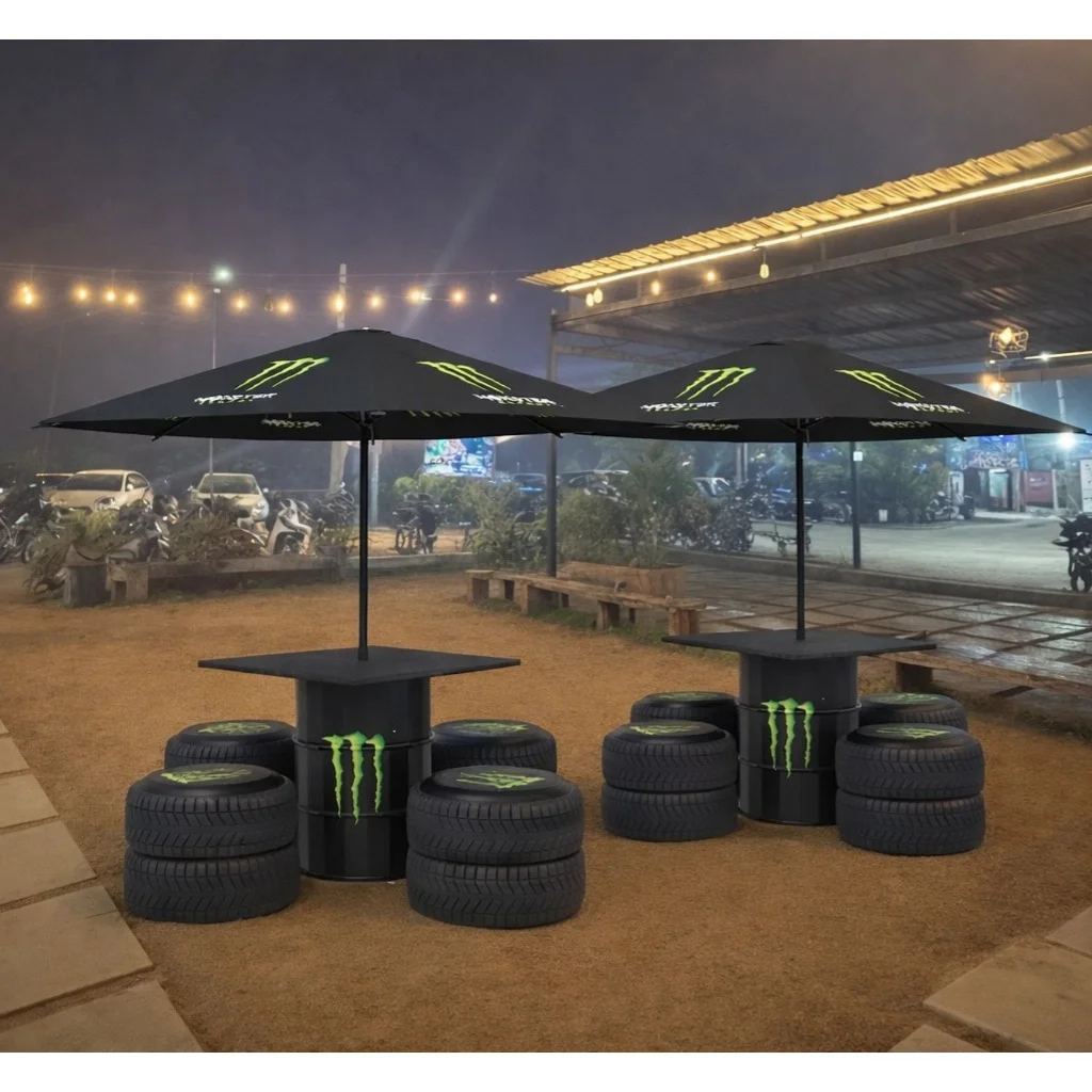 Garden and Beach Umbrella with table and Tire Chairs Monster