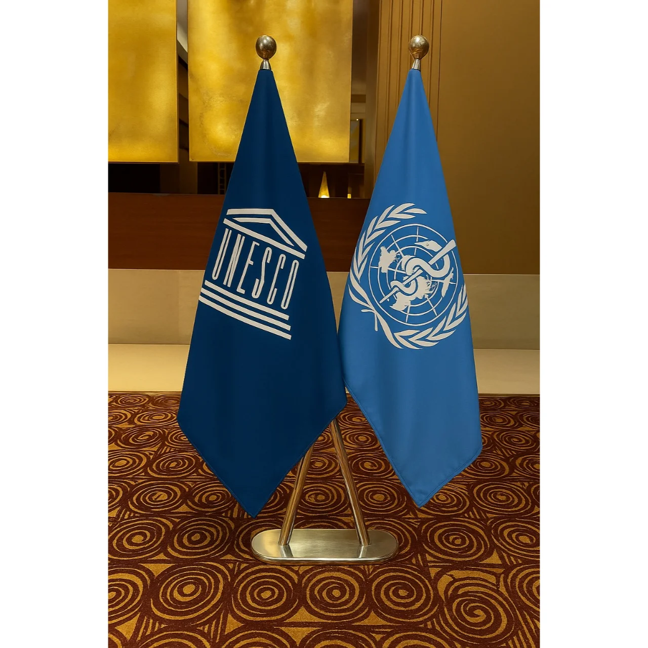 Diplomat Flag Gold Plated Stand and Base (Brass and Stainless Steel also Available)