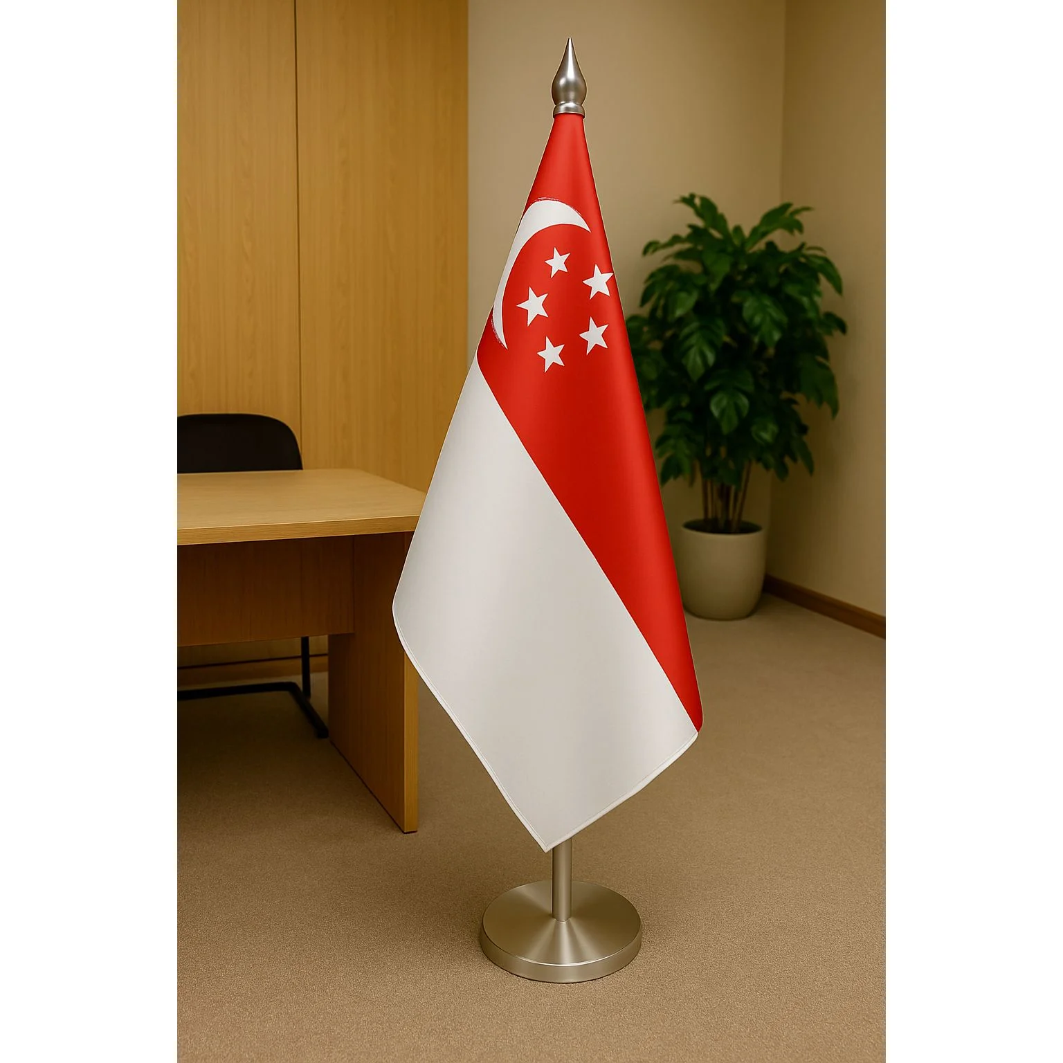Singapore Diplomat Flag Gold Plated Stand and Base (Brass and Stainless Steel also Available)